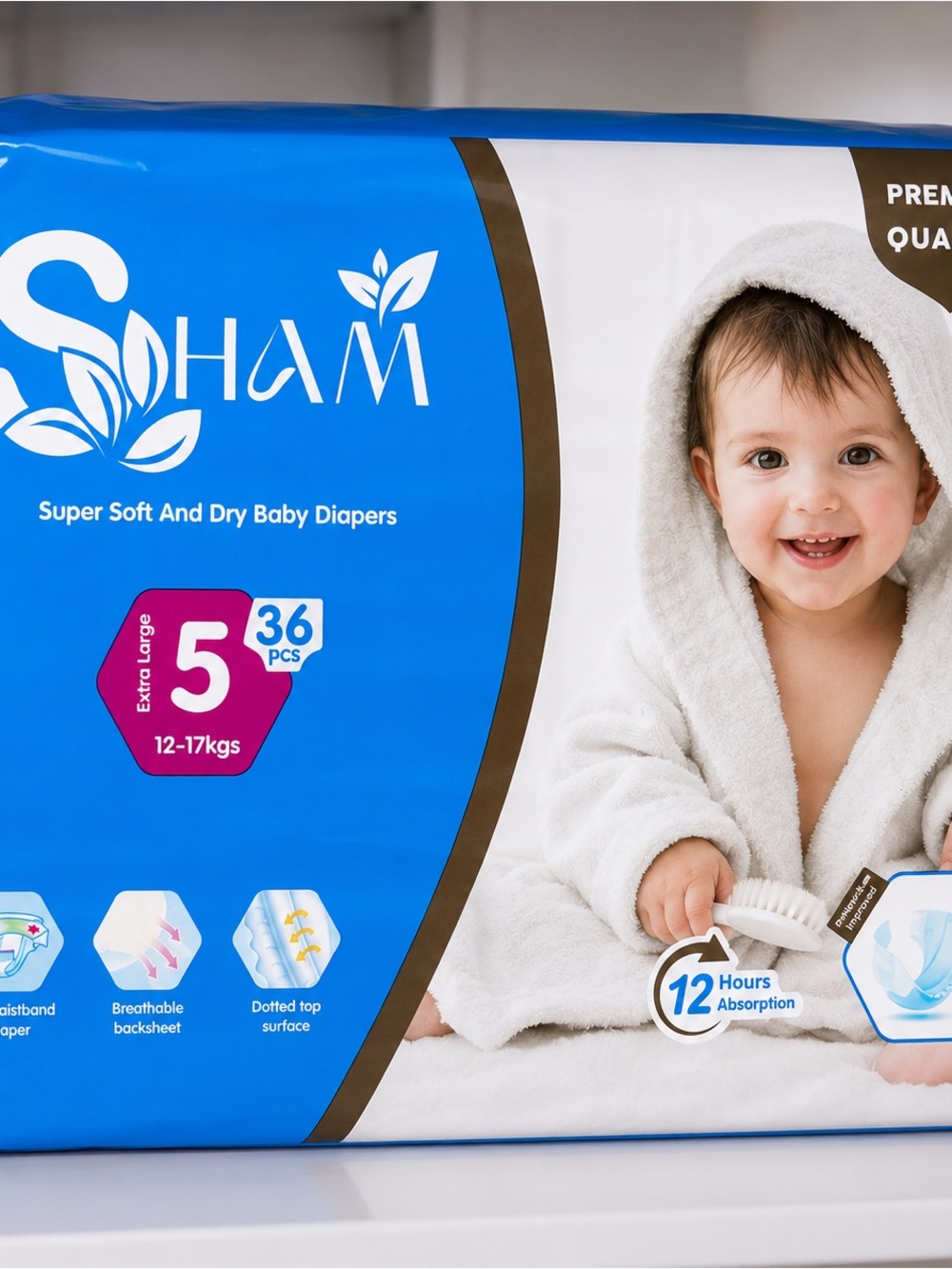 Sham Super Soft and Dry Baby Diapers Size 5 - Blue Pack